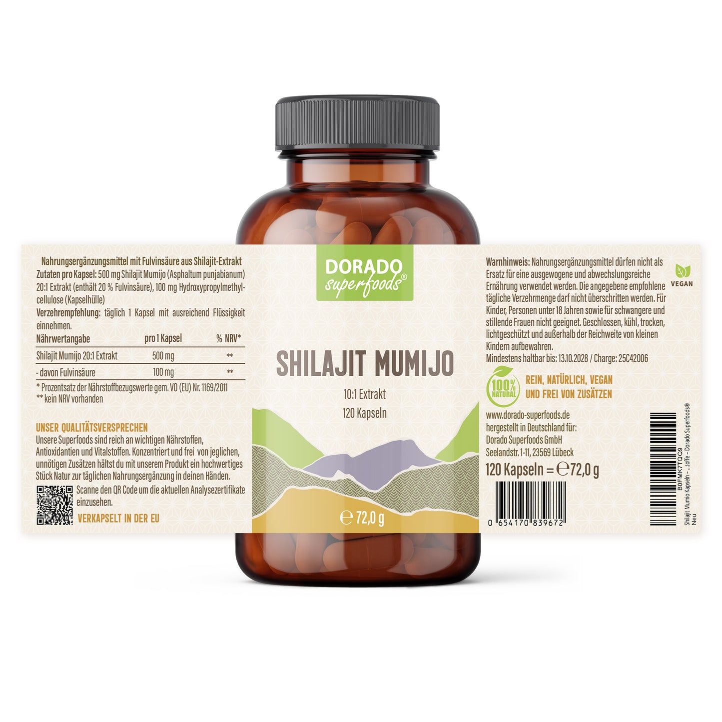 Shilajit Mumijo Extrakt Kapseln – 500 mg – 20% Fulvinsäure | 120 Stück – 4 Monatsvorrat