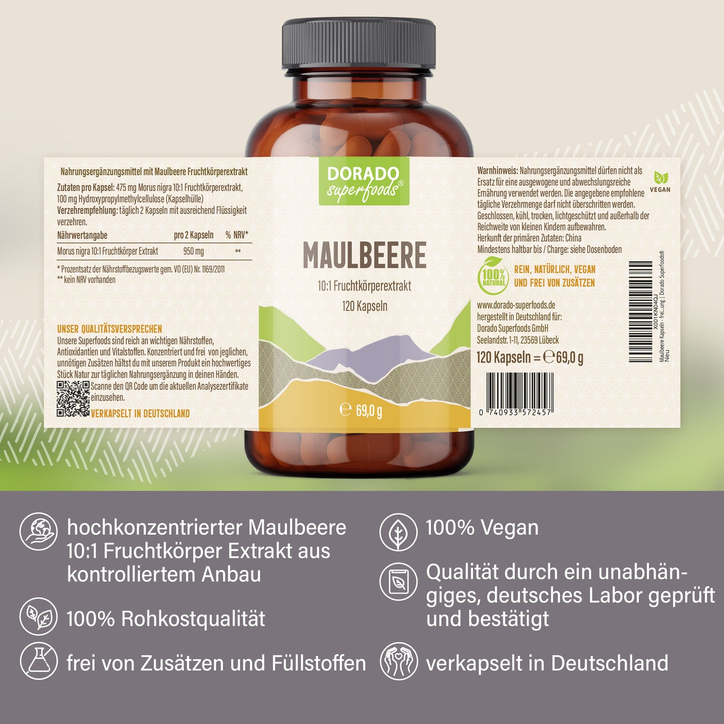 Maulbeere Extrakt Kapseln - 120 Stück, 950 mg Tagesportion