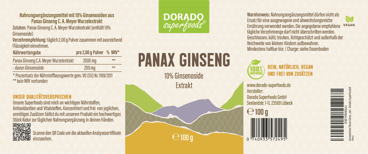 Panax Ginseng Extrakt Pulver | 10:1 hochkonzentriert | 10% Ginsenoside | 100g | ohne Zusatzstoffe