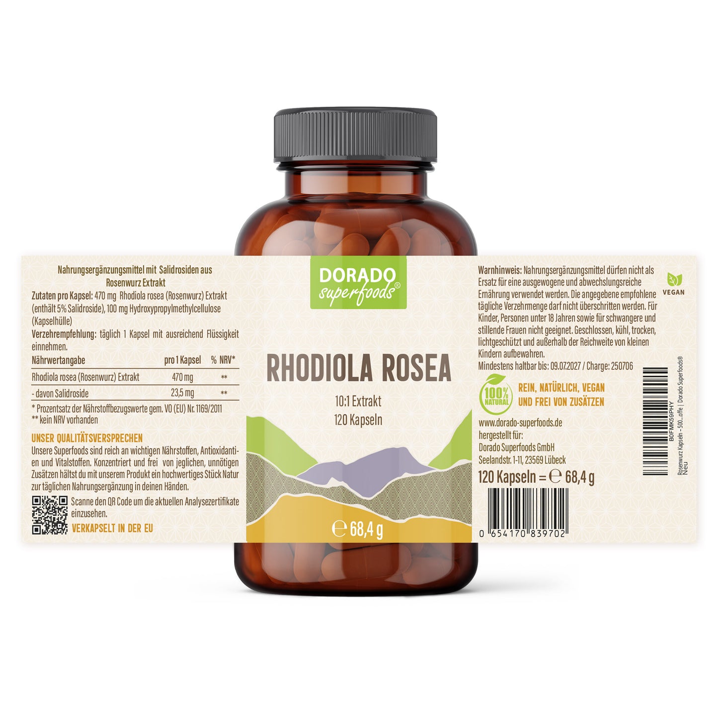 Rosenwurz Kapseln – 470 mg Rhodiola rosea Extrakt | 5 % Salidroside – 120 Stück 4-Monatsvorrat