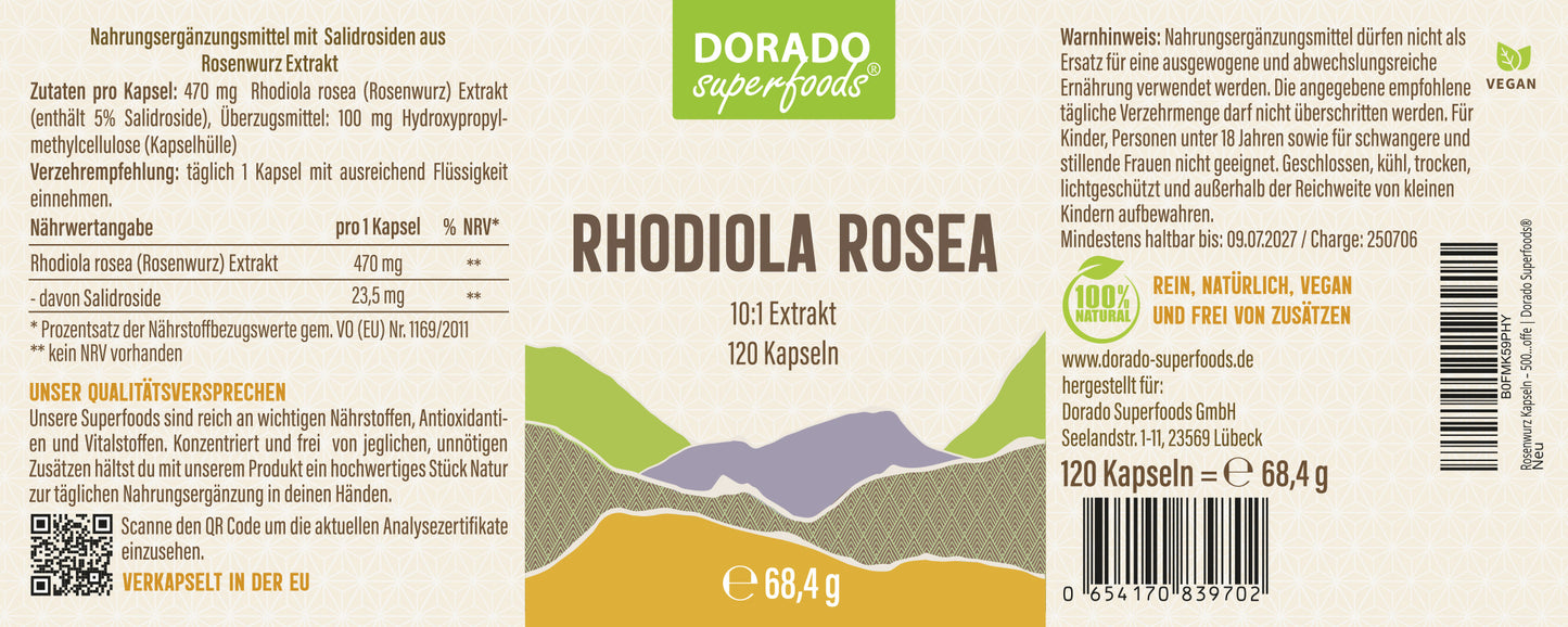 Rosenwurz Kapseln – 470 mg Rhodiola rosea Extrakt | 5 % Salidroside – 120 Stück 4-Monatsvorrat