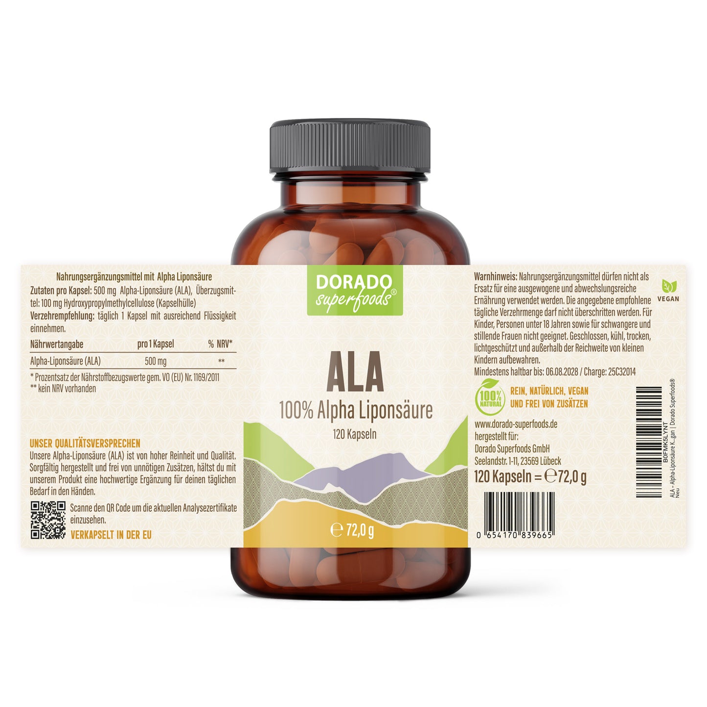 ALA – Alpha-Liponsäure Kapseln 500 mg | 120 Stück – 4 Monate Vorrat
