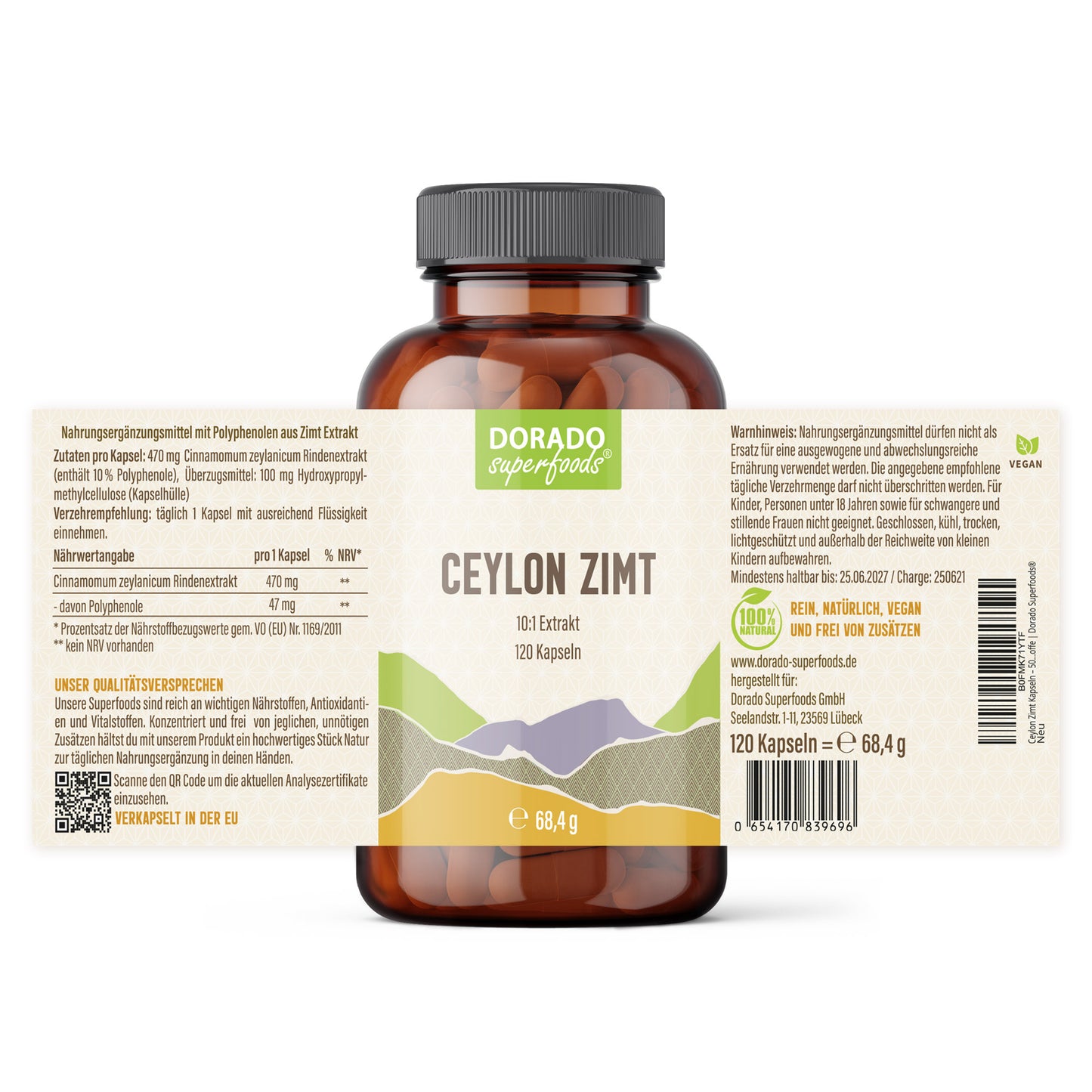 Ceylon Zimt Kapseln – 470 mg Rindenextrakt | 10 % Polyphenole – 120 Stück 4-Monatsvorrat