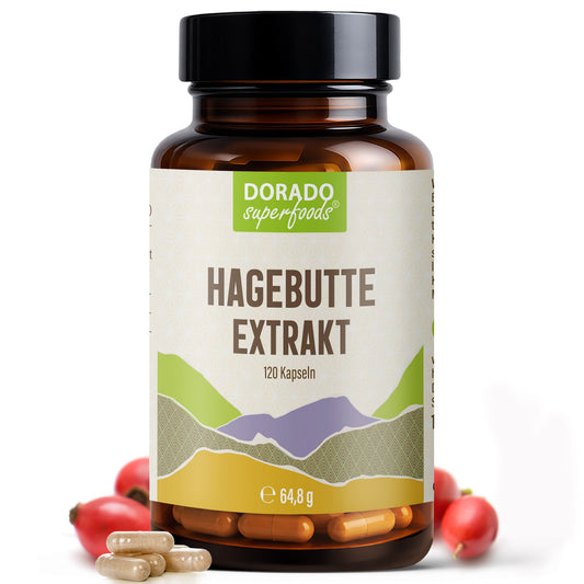 Hagebutte Extrakt Kapseln –  440 mg Frucht  – 30% Vitamin C | 120 Stück – 2 Monatsvorrat