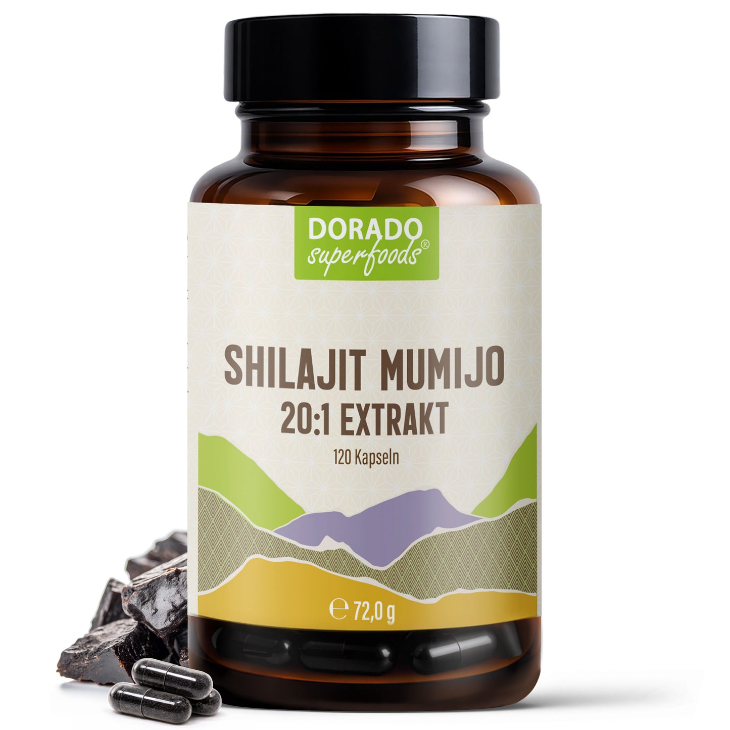Shilajit Mumijo Extrakt Kapseln –  500 mg – 20% Fulvinsäure | 120 Stück – 4 Monatsvorrat
