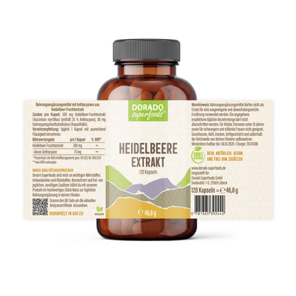 Heidelbeer Extrakt Kapseln –  300 mg – 25% Anthocyane | 120 Stück – 4 Monatsvorrat