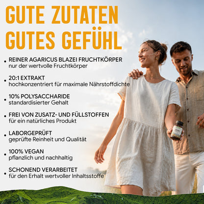 Agaricus Blazei Extrakt Kapseln hochdosiert | 500mg | 20:1 Extrakt | 120 vegane Kapseln | Vitalpilz