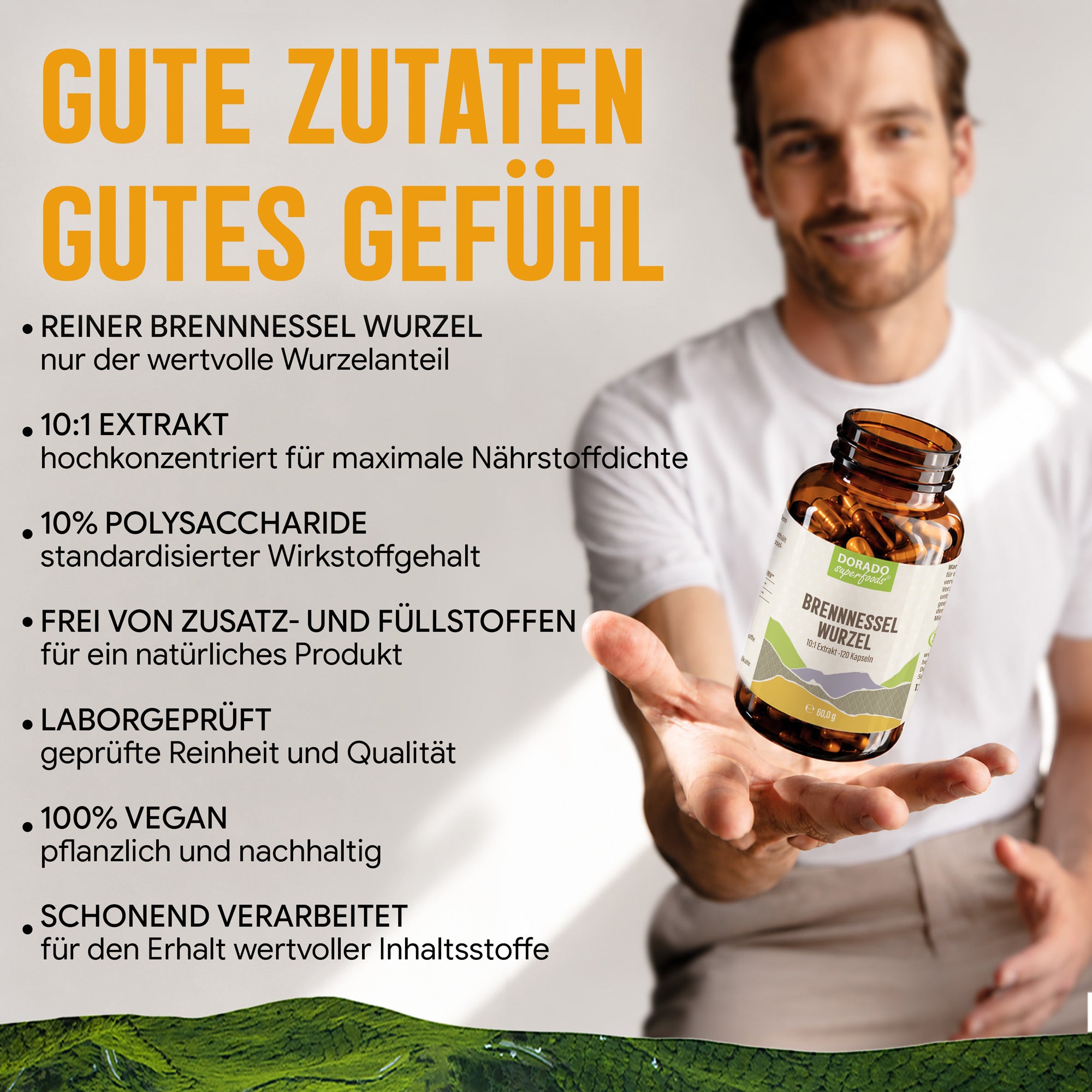 Brennnesselwurzel Kapseln hochdosiert | 400mg | 10:1 Extrakt | 120 vegane Kapseln