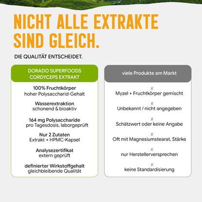 Cordyceps Pilz Kapseln hochdosiert | 410mg Extrakt | 10% Polysaccharide | 120 vegane Kapseln | Vitalpilz