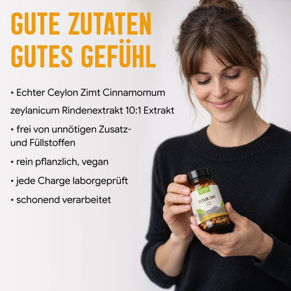 Ceylon Zimt Kapseln – 470 mg Rindenextrakt | 10 % Polyphenole – 120 Stück 4-Monatsvorrat