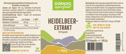 Heidelbeer Extrakt Kapseln –  300 mg – 25% Anthocyane | 120 Stück – 4 Monatsvorrat
