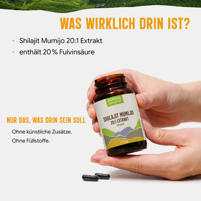Shilajit Mumijo Extrakt Kapseln –  500 mg – 20% Fulvinsäure | 120 Stück – 4 Monatsvorrat