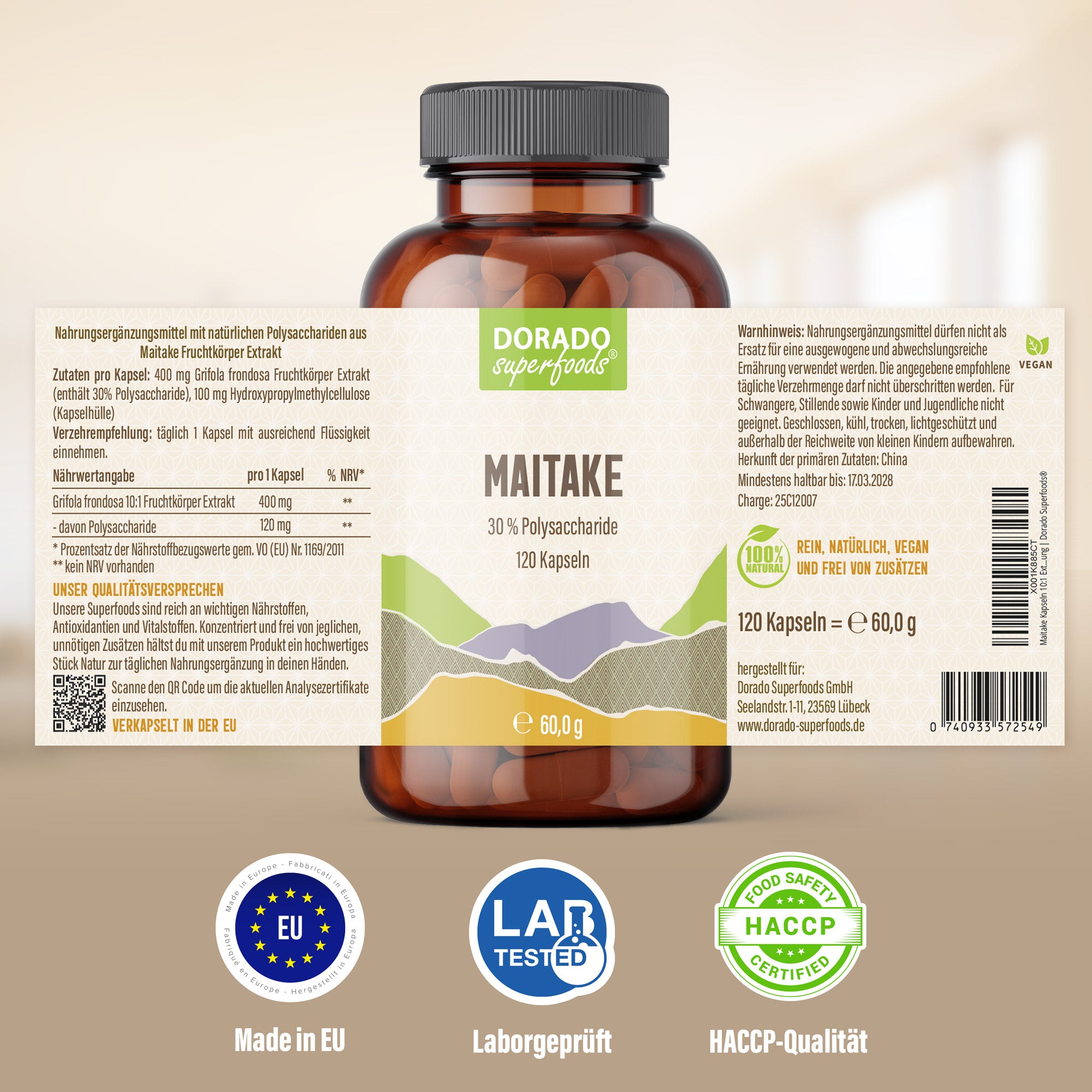 Maitake Extrakt Kapseln 30% Polysaccharide - 120 Stück, 1320 mg Tagesportion