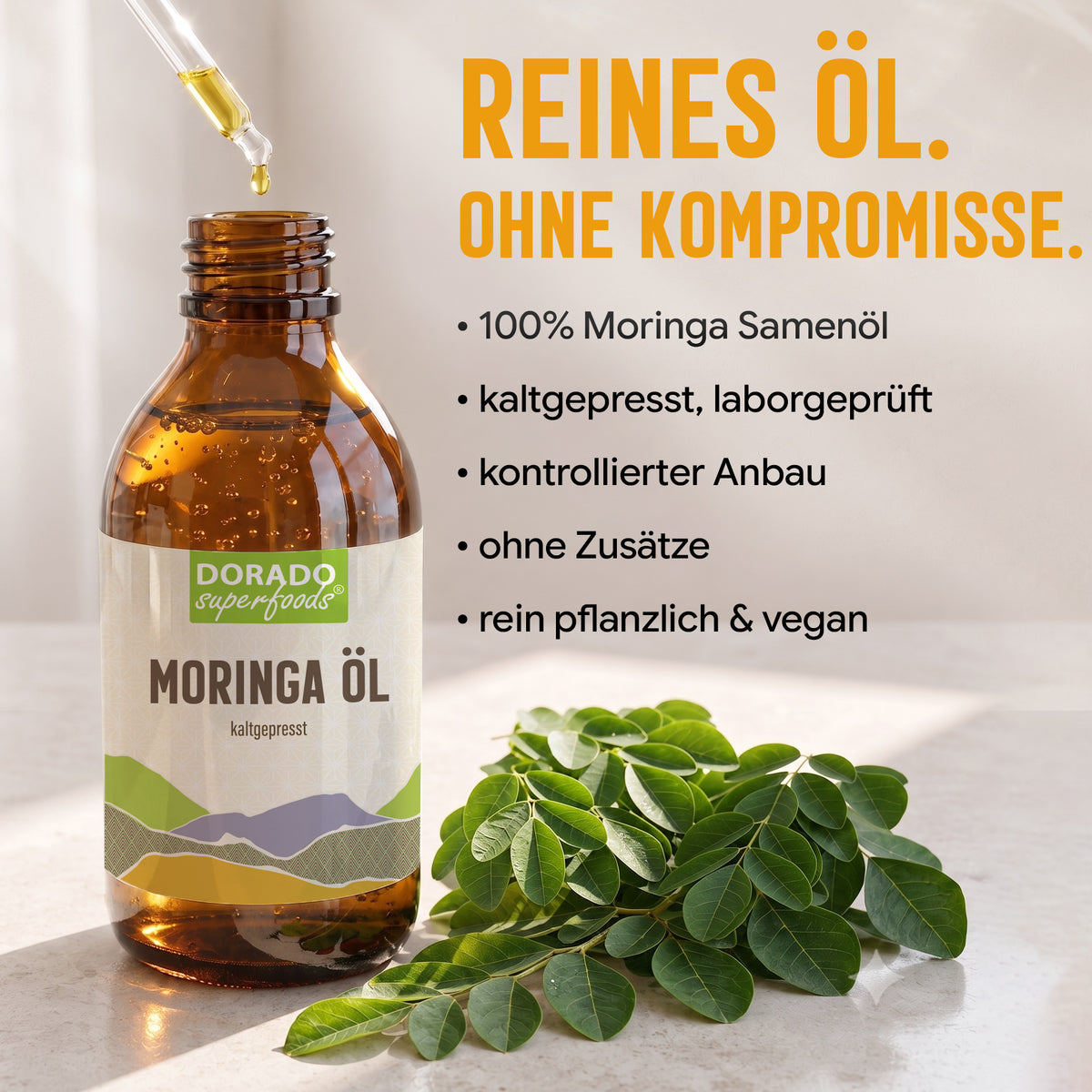 Moringa Öl kaltgepresst | 250ml | Behenöl aus Moringa Oleifera Samen | rein & naturbelassen