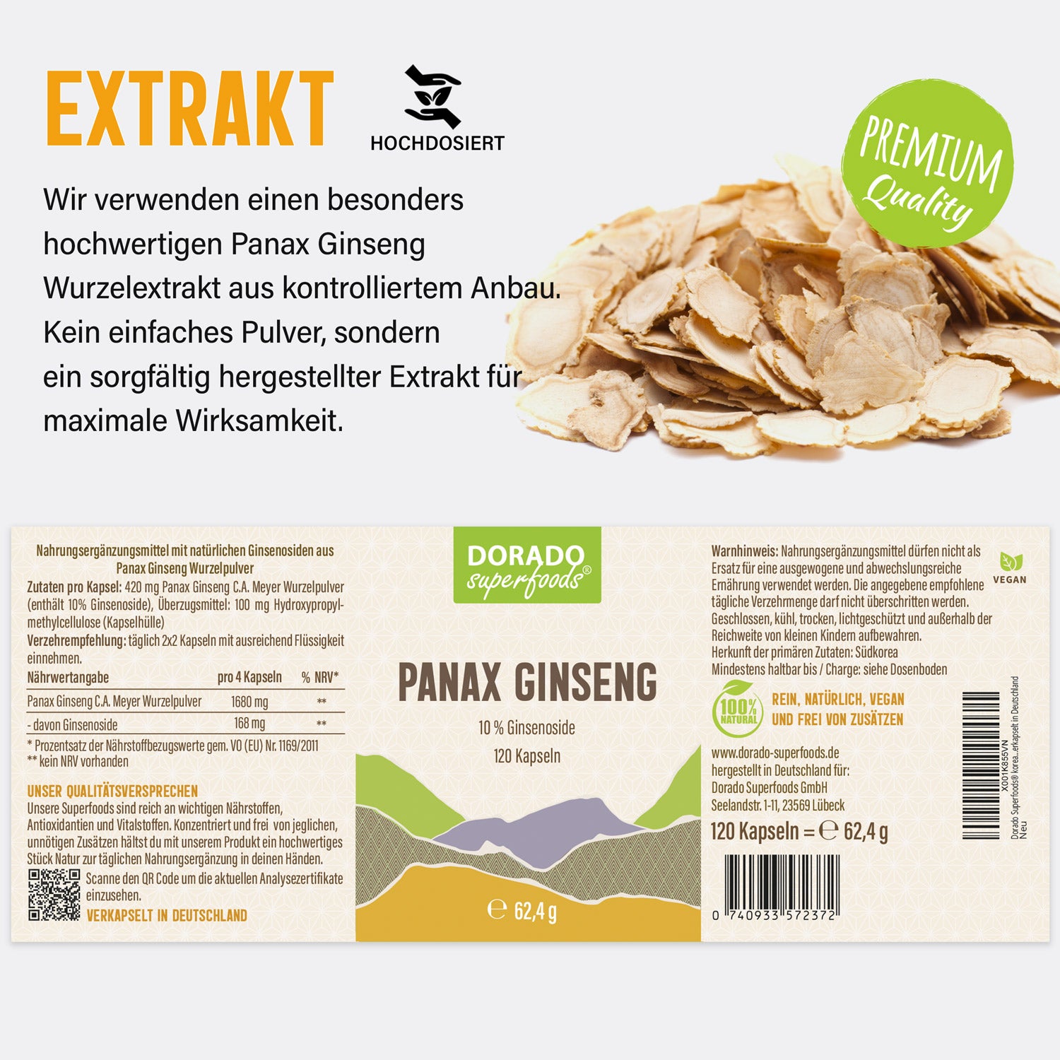 Koreanischer Panax Ginseng Kapseln - 120 x Stück aus Extrakt