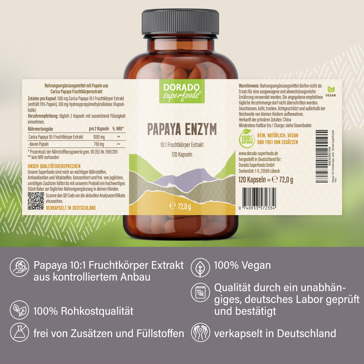 Papaya Extrakt Kapseln - 120 Stück, 1000 mg Tagesportion