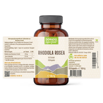 Rosenwurz Kapseln – 470 mg Rhodiola rosea Extrakt | 5 % Salidroside – 120 Stück 4-Monatsvorrat