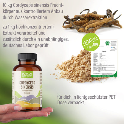 Cordyceps sinensis Pulver | 100g | aus 10:1 Extrakt | hochkonzentriert | ohne Zusatzstoffe