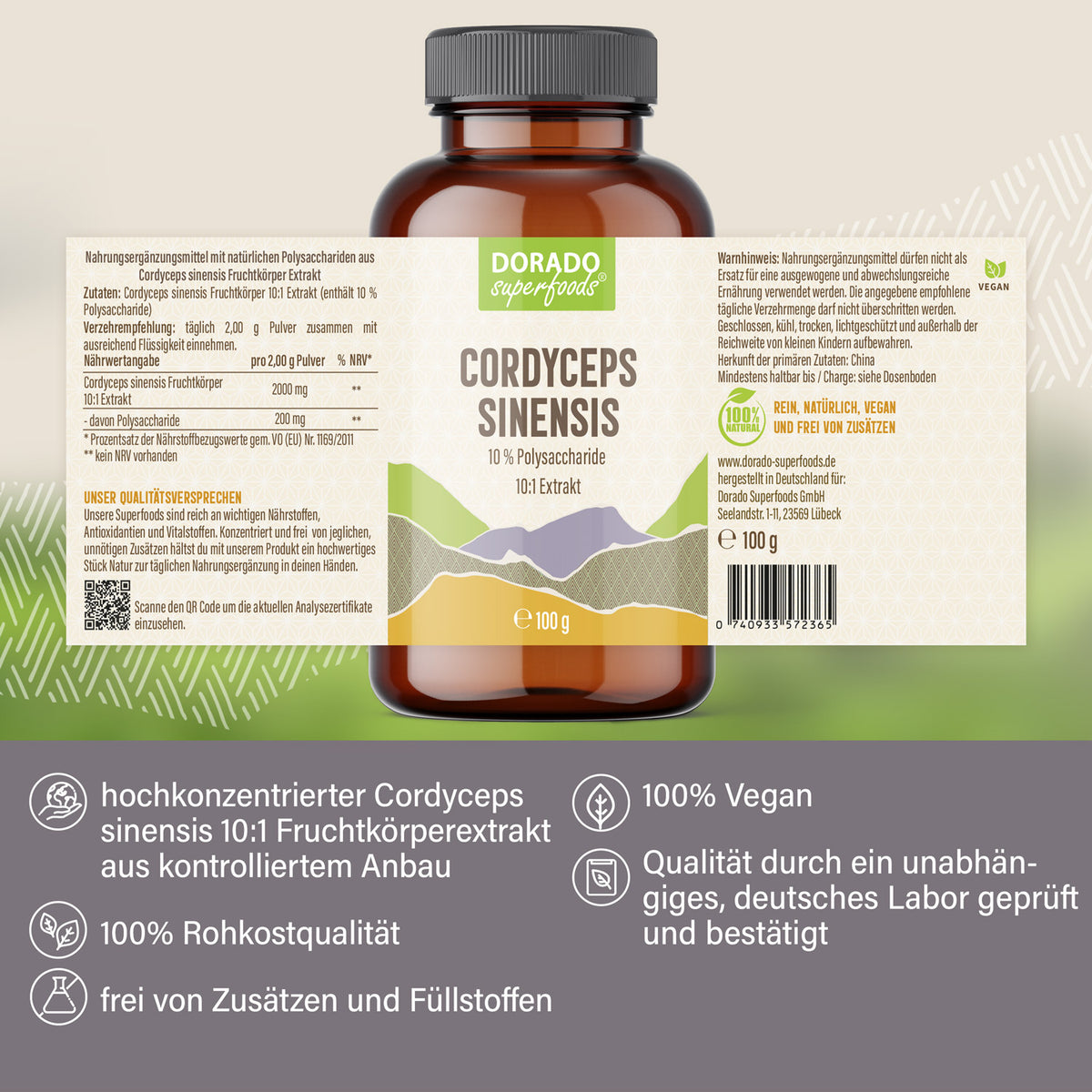 Cordyceps sinensis Pulver | 100g | aus 10:1 Extrakt | hochkonzentriert | ohne Zusatzstoffe