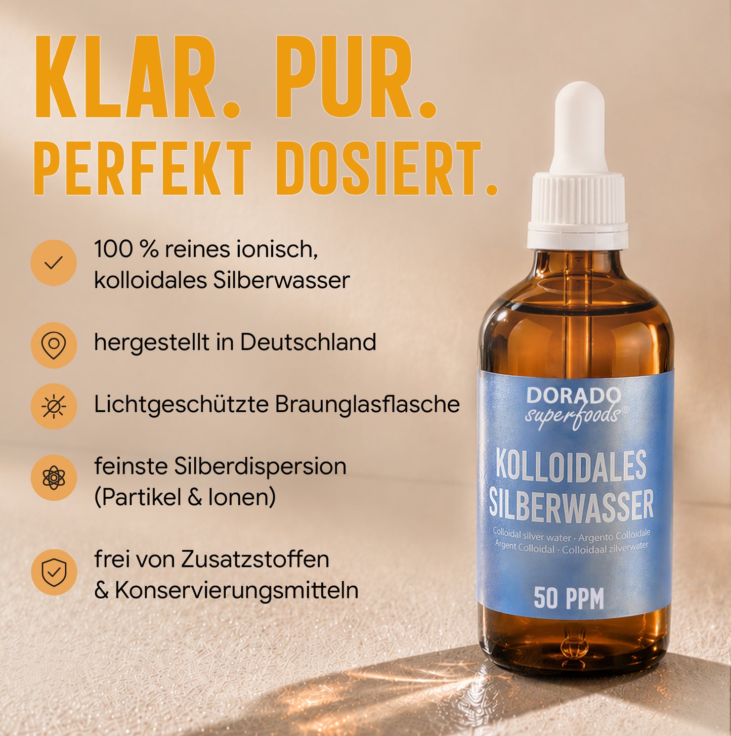 kolloidales Silber Silberwasser 50 PPM - 100 ml mit Pipette