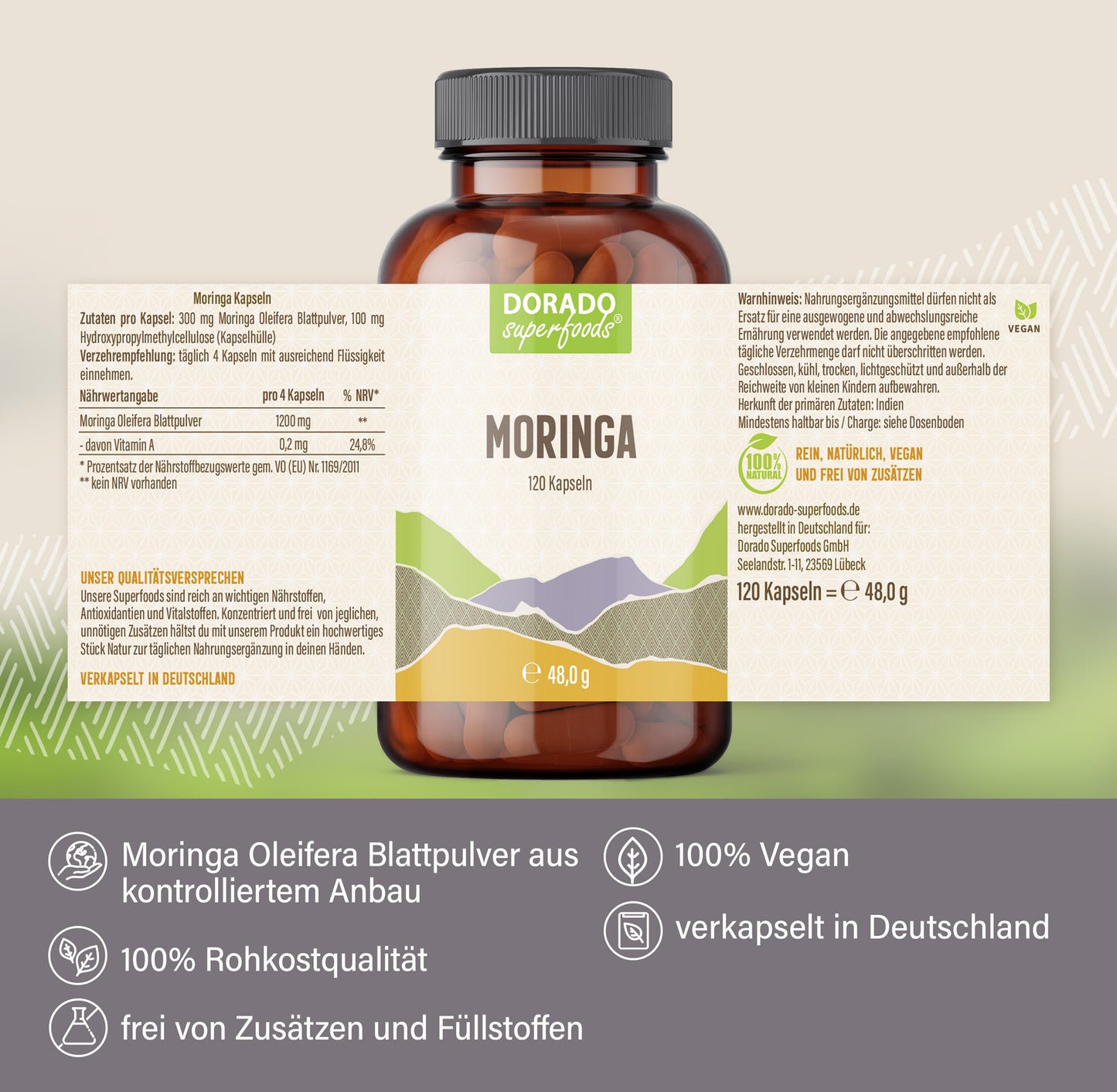 Moringa Oleifera Kapseln - 120 Stück, 1200 mg Tagesportion
