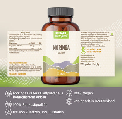 Moringa Oleifera Kapseln - 120 Stück, 1200 mg Tagesportion