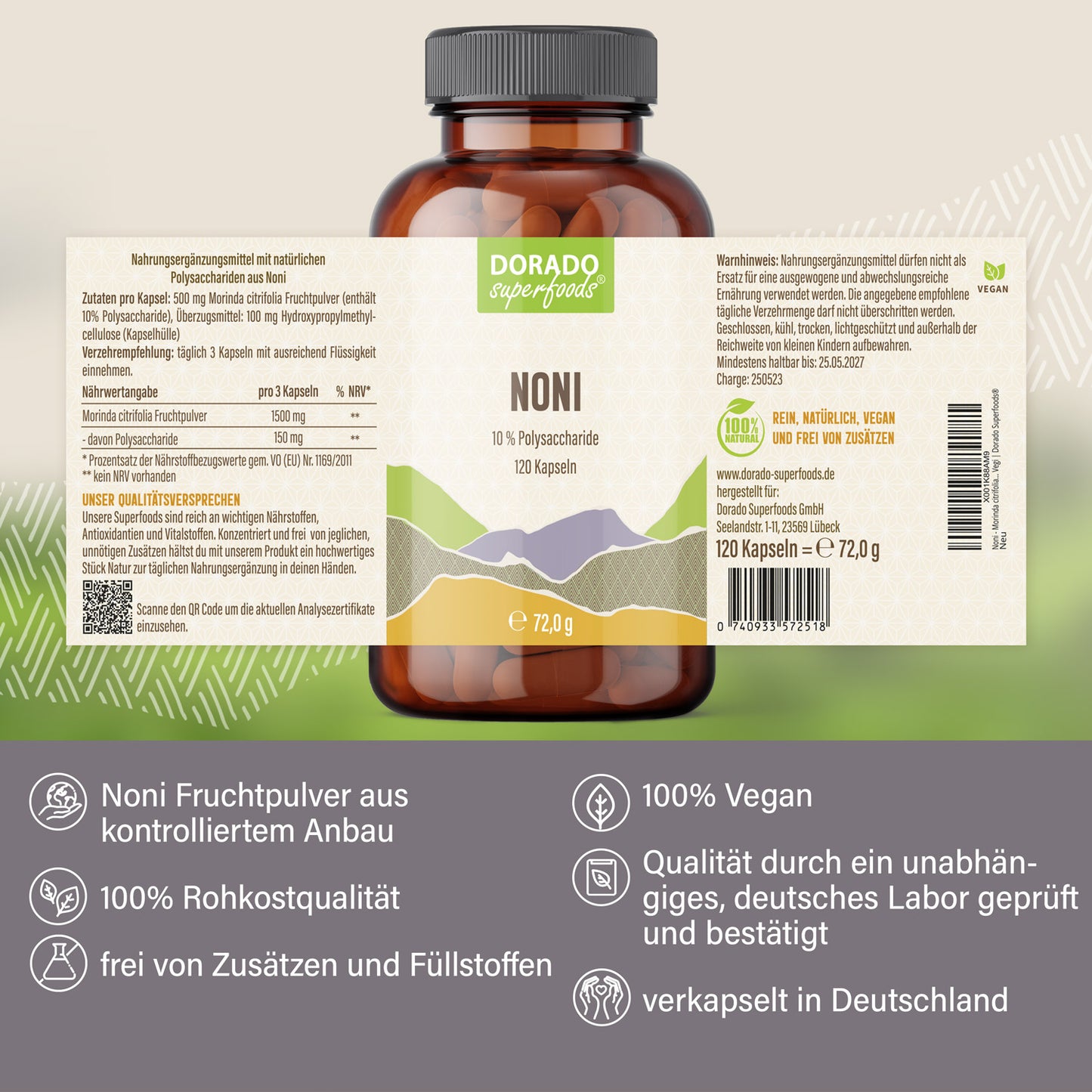 Noni Kapseln - 120 Stück, 1500 mg Tagesportion