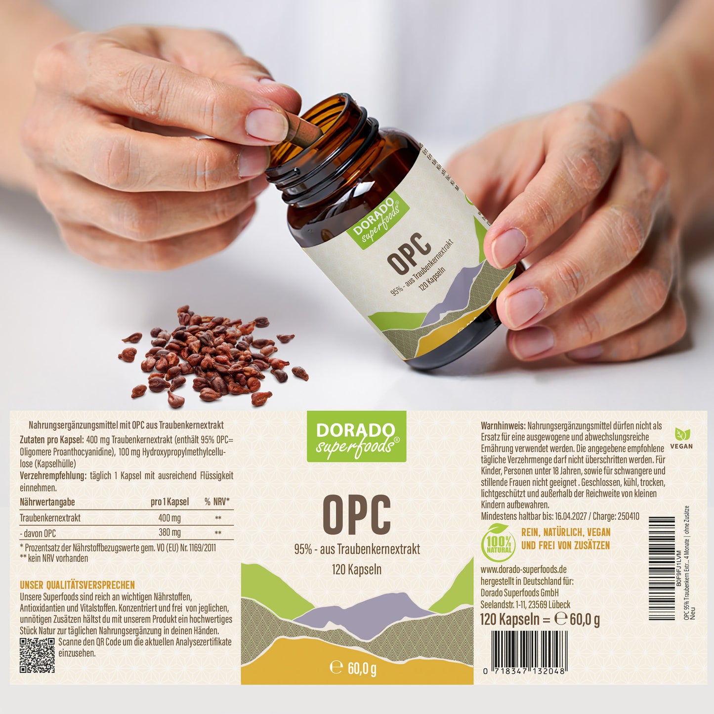 OPC 95% Kapseln aus Traubenkernextrakt - 120 Stück, 400 mg Tagesportion