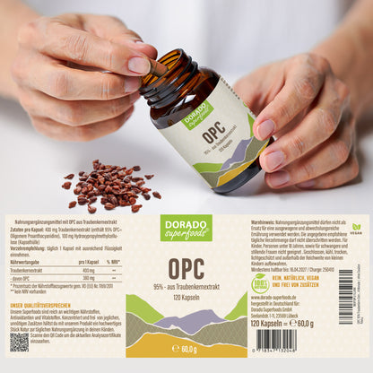 OPC 95% Kapseln aus Traubenkernextrakt - 120 Stück, 400 mg Tagesportion