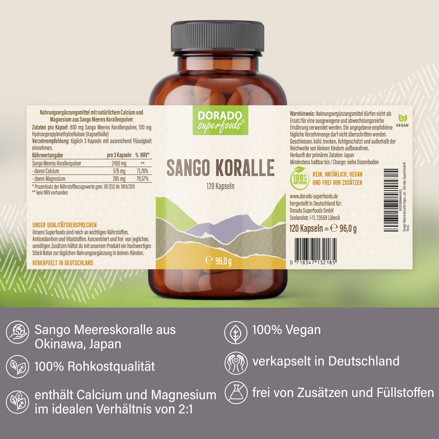 Sango Meeres Koralle Kapseln - 120 Stück, Calcium & Magnesium
